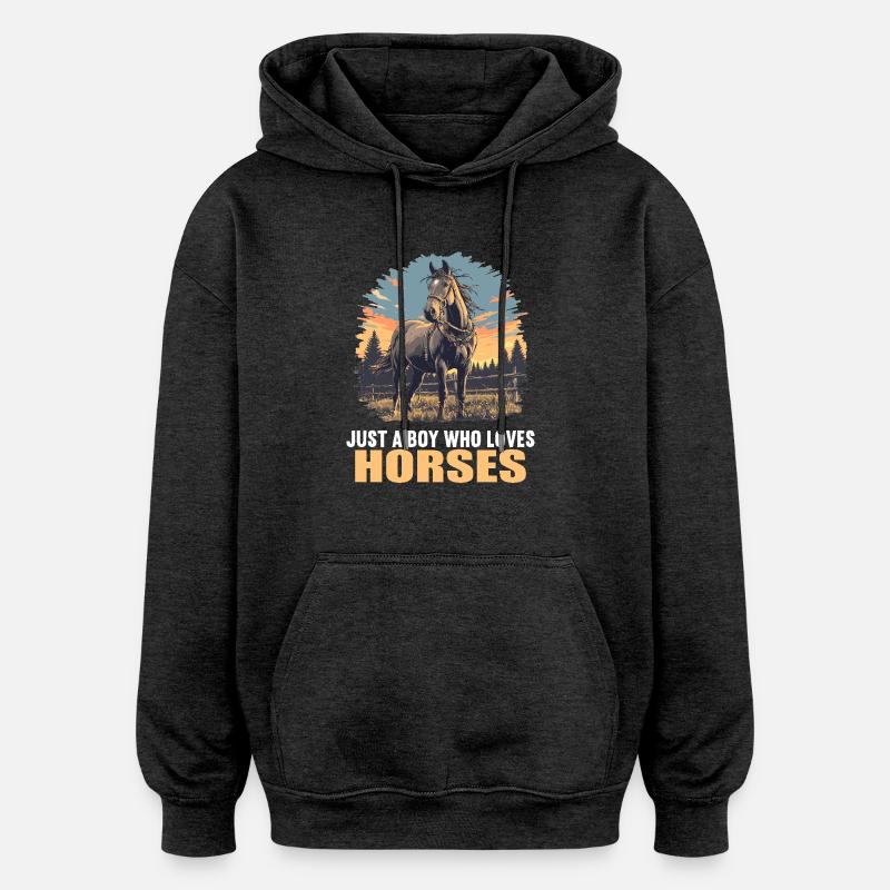Chevaux Cheval - Sweat à capuche oversize unisexe - charbon