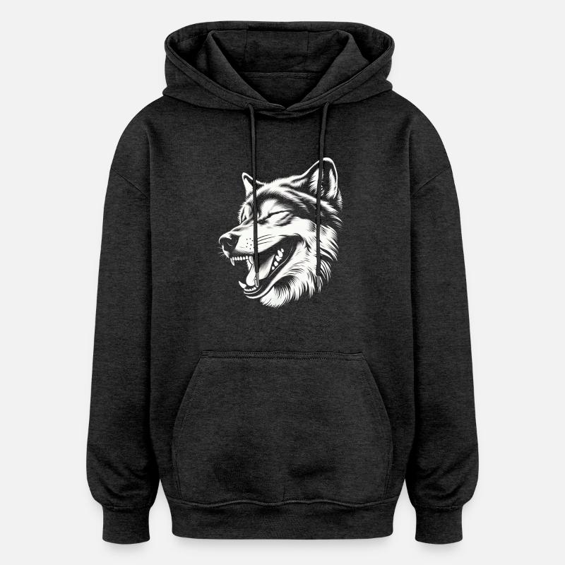 Loup rieur 🐺 - Sweat à capuche oversize unisexe - charbon