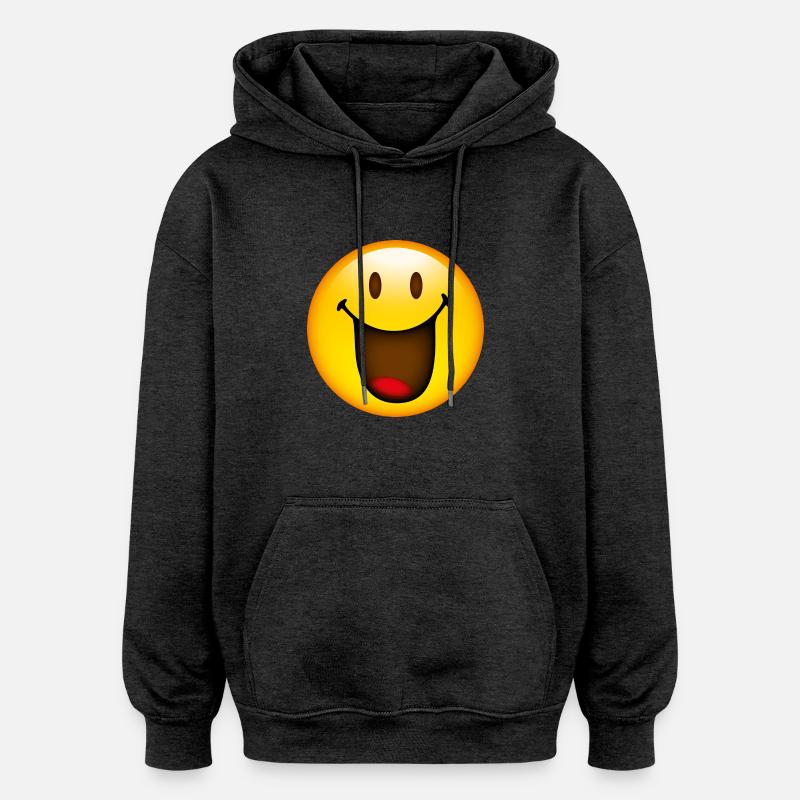 Smiley Glossy Happy - Sweat à capuche oversize unisexe - charbon
