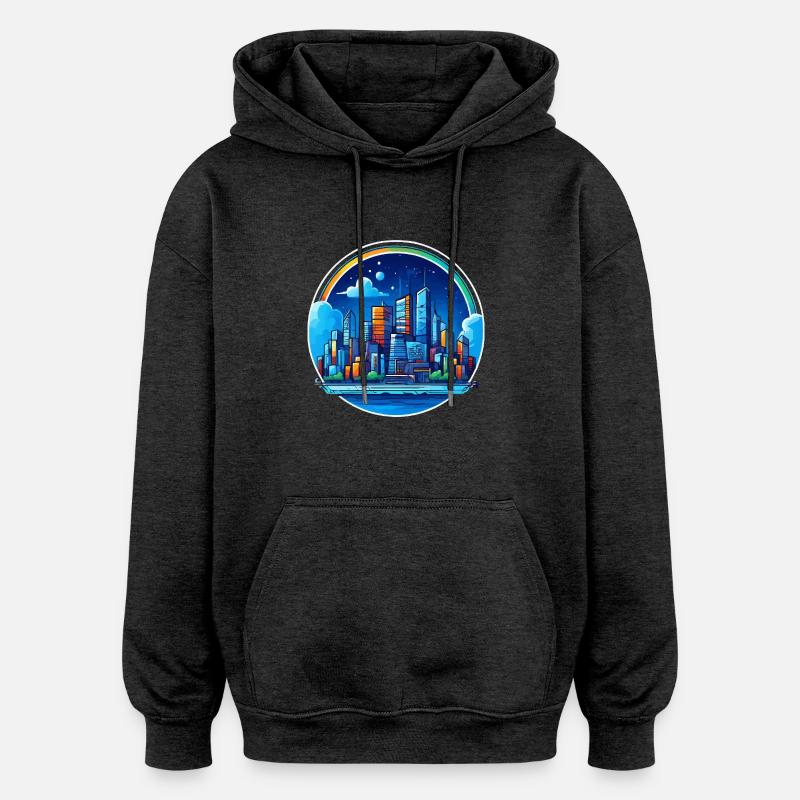 Stadt Nachtschimmer - Oversized Unisex Hoodie - Anthrazit