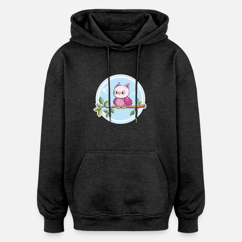 Hibou mignon sur une branche - Sweat à capuche oversize unisexe - charbon