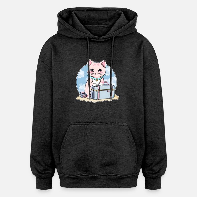 Kitty sur la route - Sweat à capuche oversize unisexe - charbon
