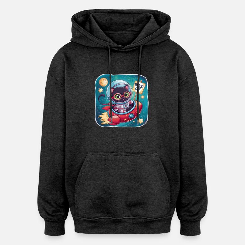 Cat Astronaut - expédition spatiale - Sweat à capuche oversize unisexe - charbon