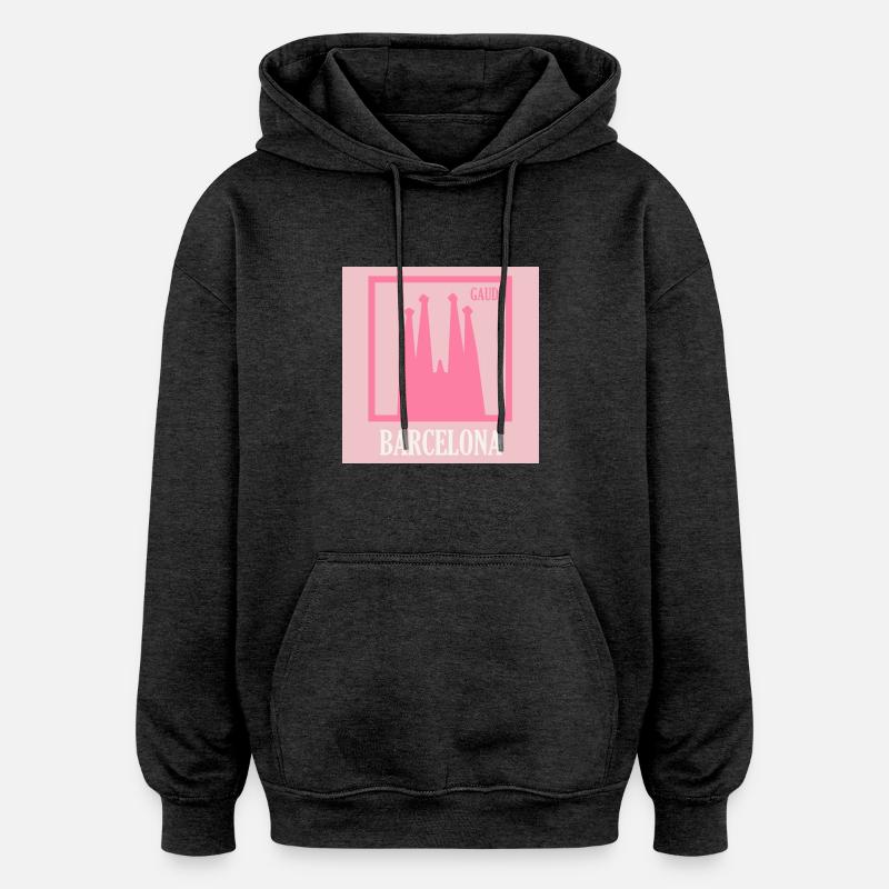 Barcelone rose - Sweat à capuche oversize unisexe - charbon