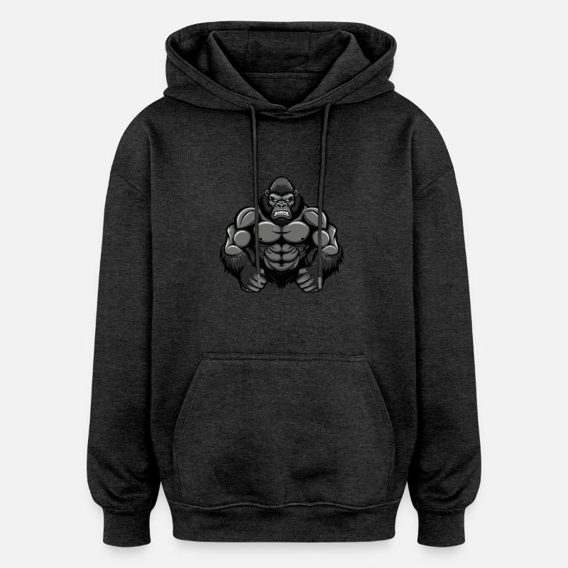 Musculation Gorilla Muscles Musculation - Sweat à capuche oversize unisexe - charbon