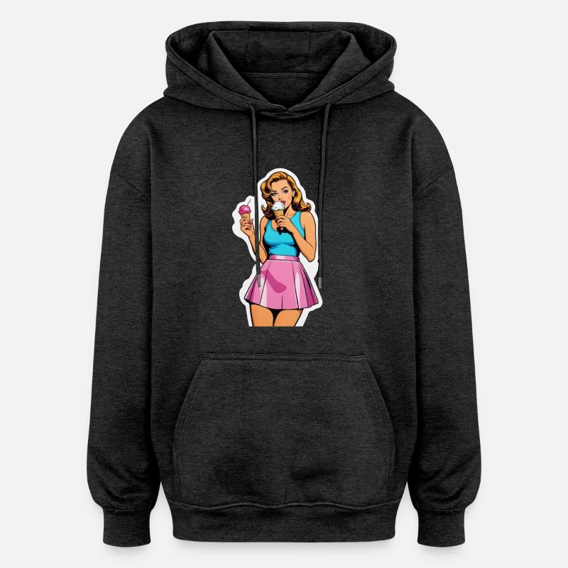 Retro Mädchen Eis essen - Oversized Unisex Hoodie - Anthrazit