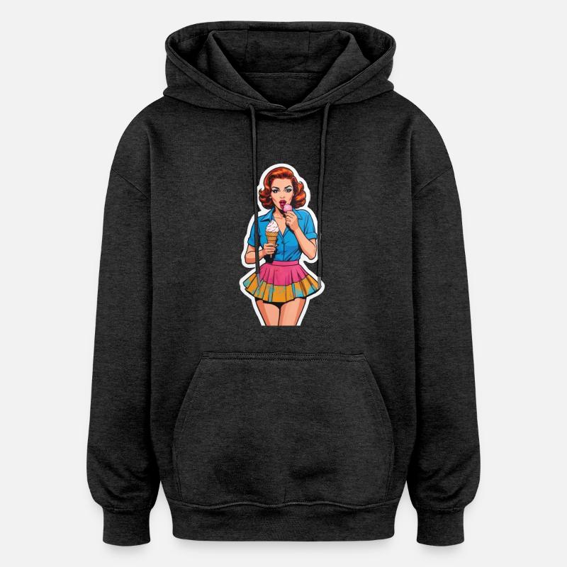 Retro Mädchen Eis essen - Oversized Unisex Hoodie - Anthrazit