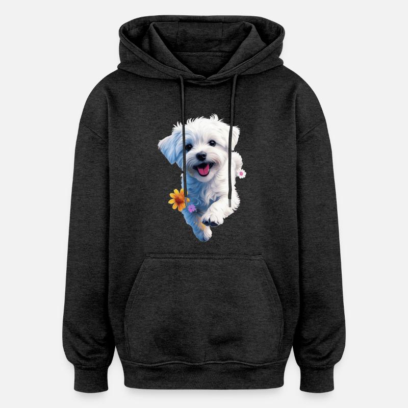 Chiot maltais sautant - 2 - 🐾 - Sweat à capuche oversize unisexe - charbon
