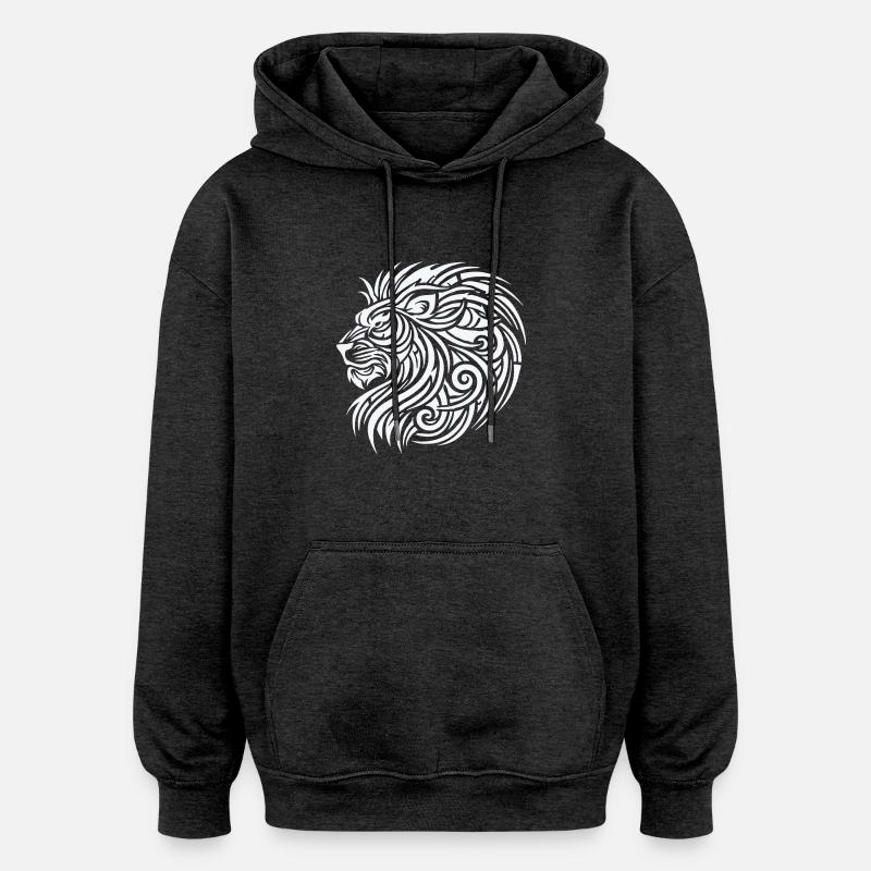 Lion Tribal - Sweat à capuche oversize unisexe - charbon