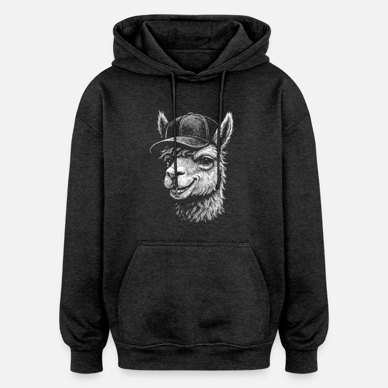 Lama - Sweat à capuche oversize unisexe - charbon