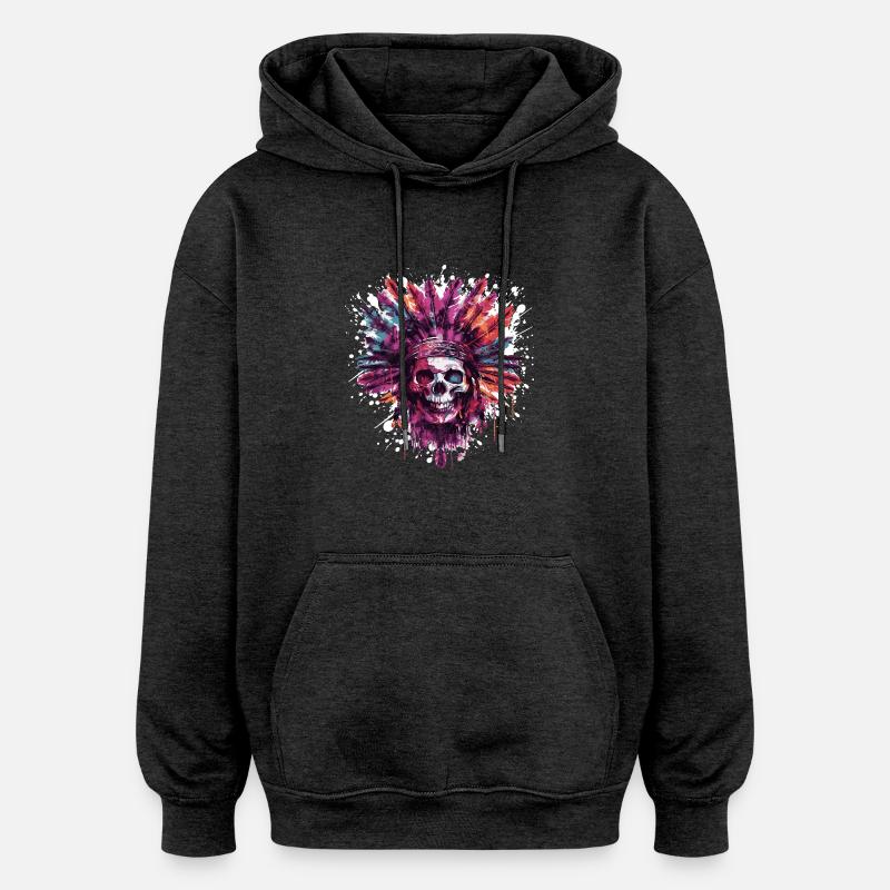 Chef de crâne indien - Sweat à capuche oversize unisexe - charbon