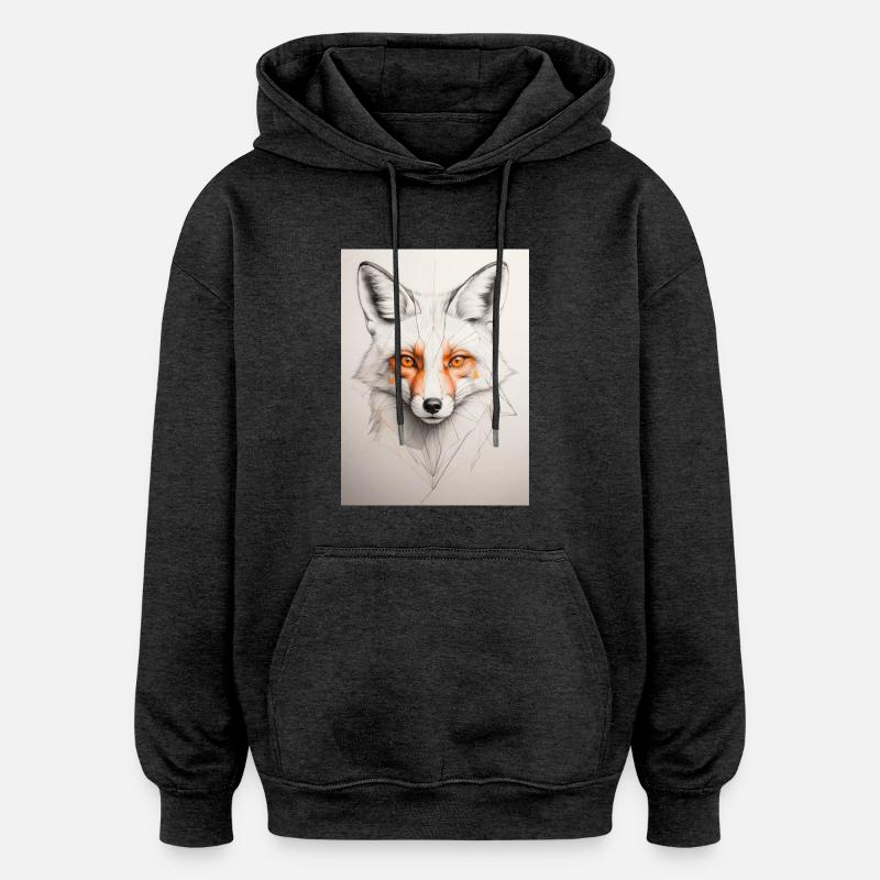 Geometric Fox - Oversized Unisex Hoodie - charcoal grey