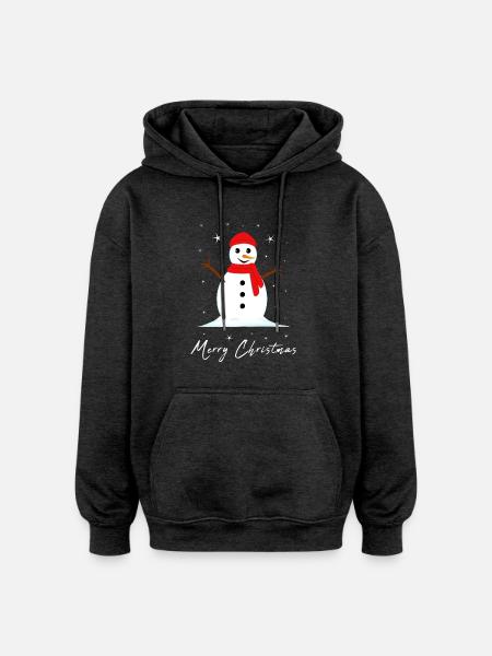 Snowman Merry Christmas - Oversized Unisex Hoodie - charcoal grey