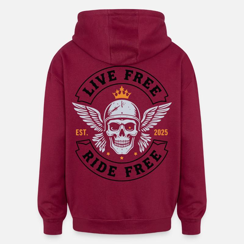 Vie gratuite gratuite – Skull Biker - Sweat à capuche oversize unisexe - bordeaux