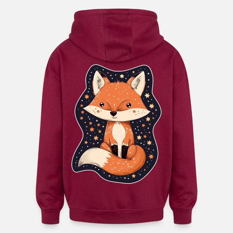 Fuchs mit Sternen - Oversized Unisex Hoodie - Burgunderrot
