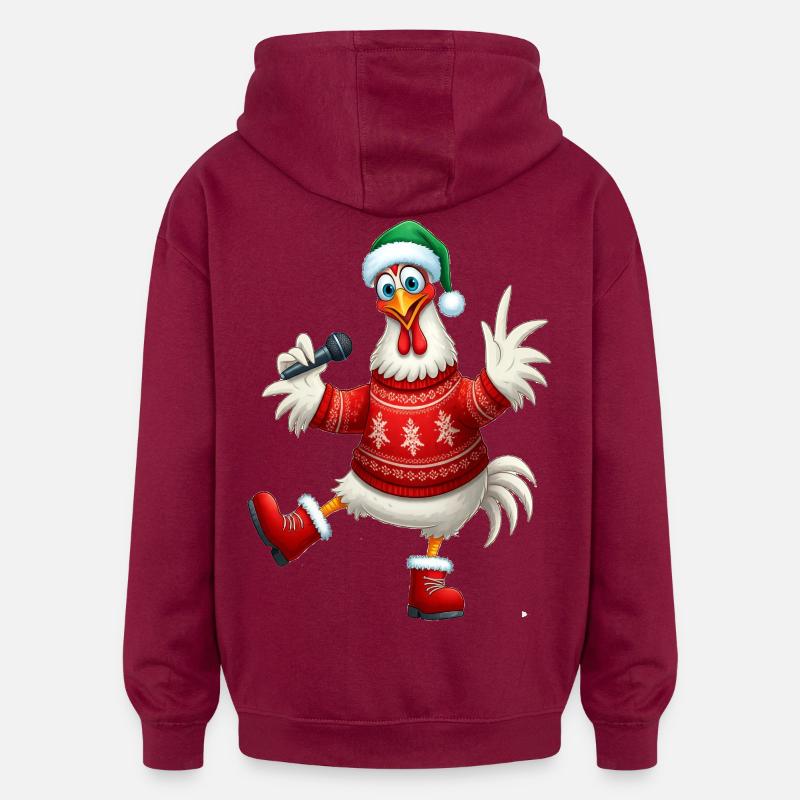 Holiday Singing Hen Sweater - Oversized Unisex Hoodie - burgundy