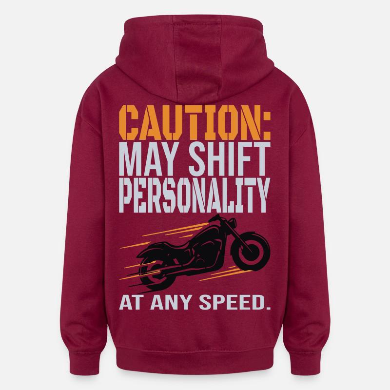 Caution – Personality Shift Biker Design - Oversized Unisex Hoodie - Burgunderrot