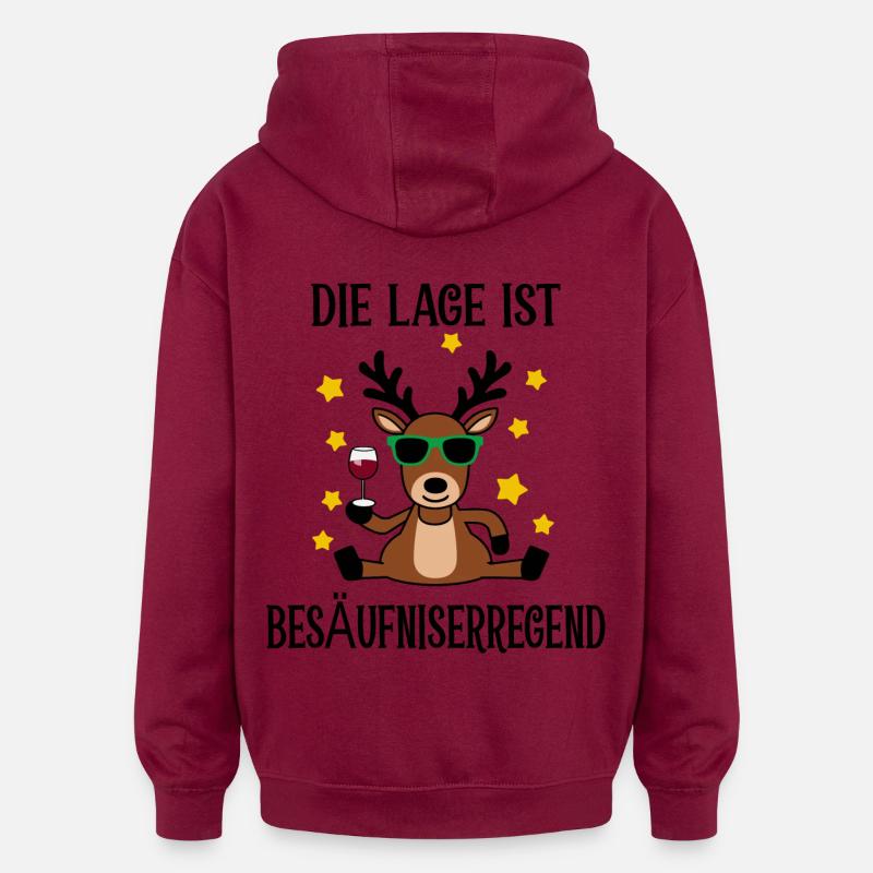 Drôle de renne - Sweat à capuche oversize unisexe - bordeaux