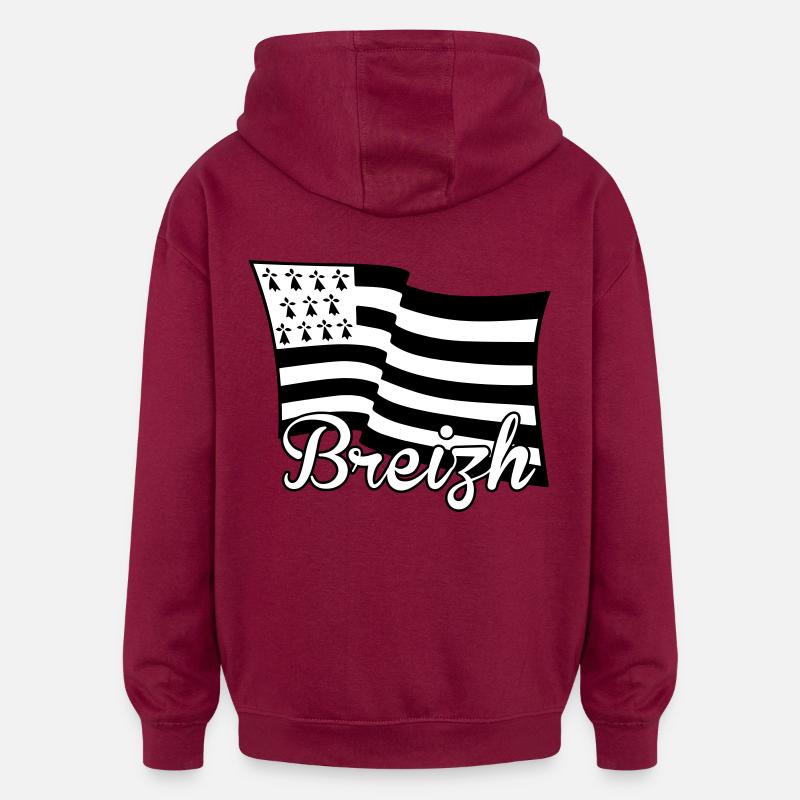 Bretagne Breizh drapeau - Sweat à capuche oversize unisexe - bordeaux