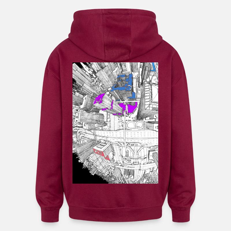 Gratte-ciel œil de poisson - Sweat à capuche oversize unisexe - bordeaux