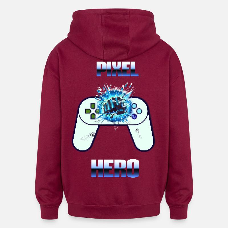 Pixel Hero - Retro Gaming Controller - Oversized Unisex Hoodie - Burgunderrot