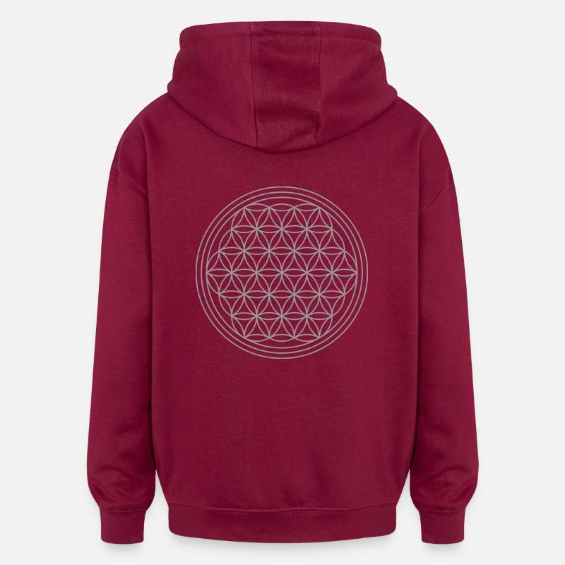 Fleur de vie en argent - Sweat à capuche oversize unisexe - bordeaux