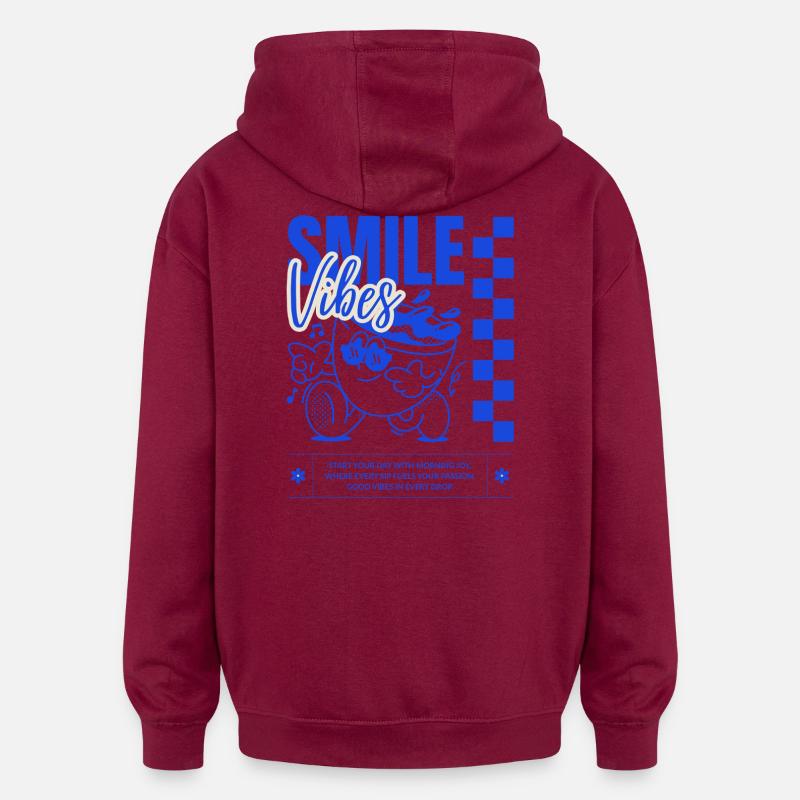 Illustration de vibrations de sourire vif - Sweat à capuche oversize unisexe - bordeaux