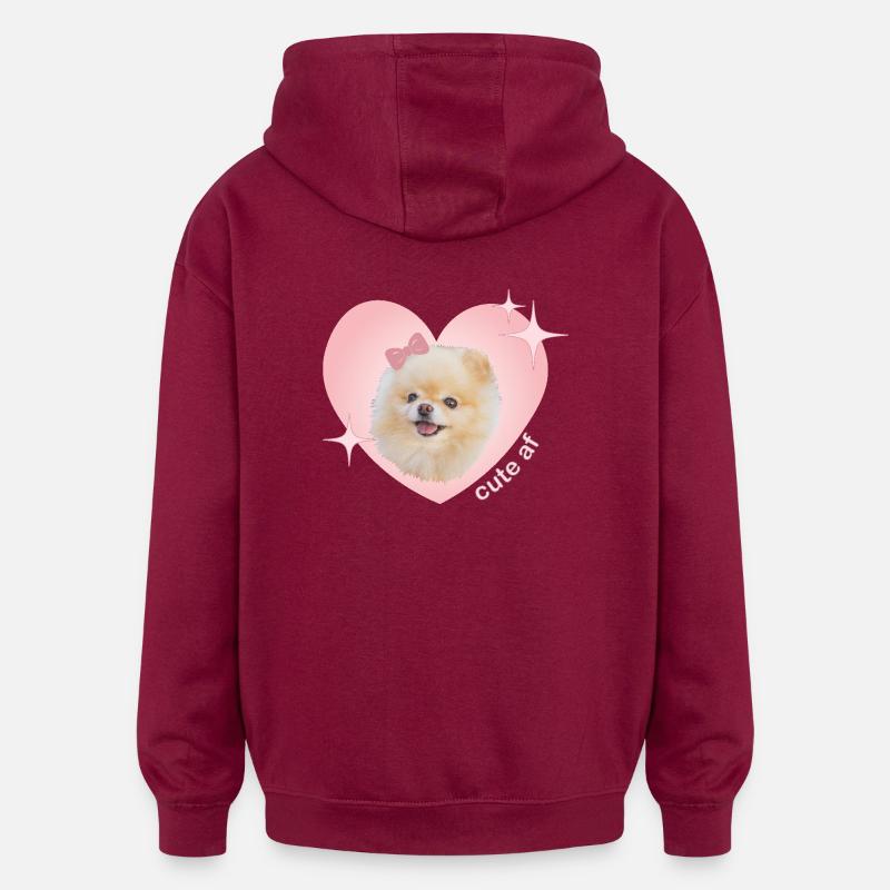 Cute AF Pomeranian - Oversized Unisex Hoodie - burgundy