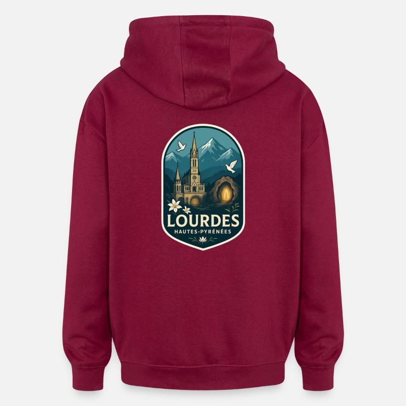 Sanctuaire de Lourdes - Hautes-Pyrénées - Sweat à capuche oversize unisexe - bordeaux