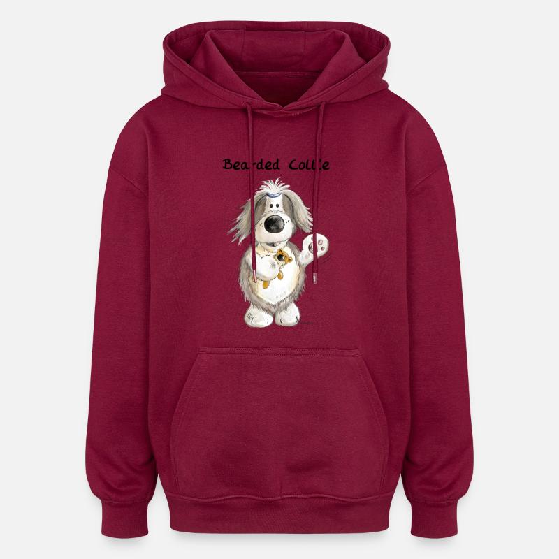 Collie barbu avec ours - Sweat à capuche oversize unisexe - bordeaux