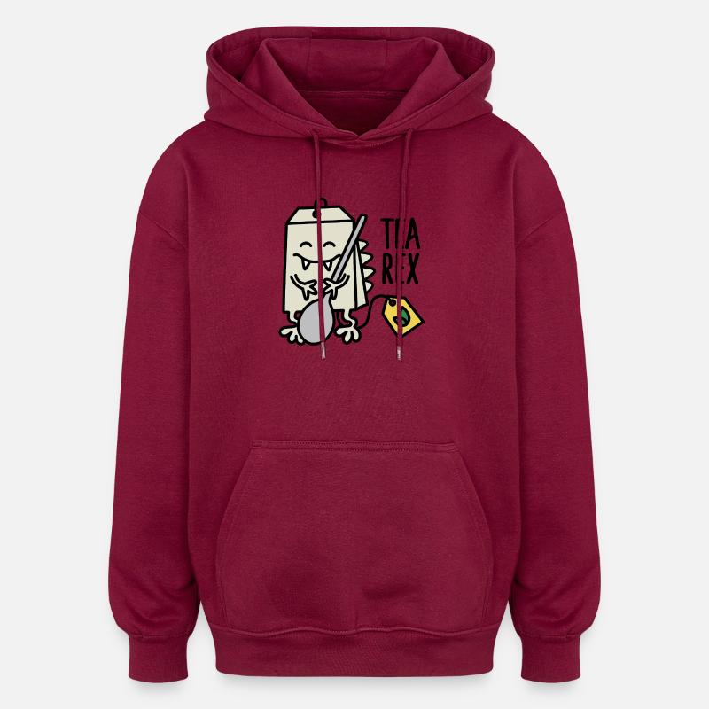 Tea Rex ( T-rex ) - Oversized Unisex Hoodie - burgundy