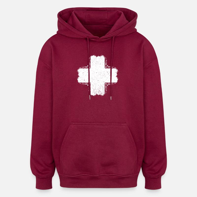Schweiz / Suisse / Schweizerkreuz - Oversized Unisex Hoodie - Burgunderrot