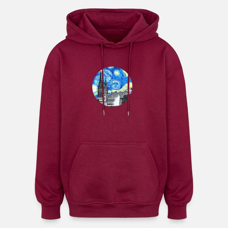 Minuit à Hambourg - Sweat à capuche oversize unisexe - bordeaux