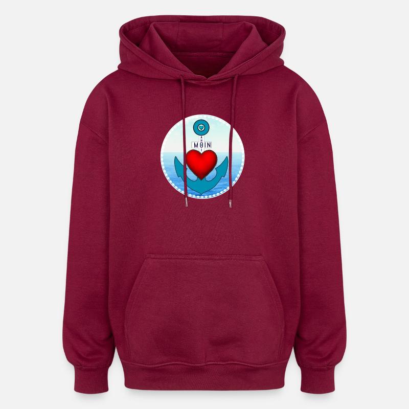 Herzanker am Meer - Oversized Unisex Hoodie - Burgunderrot