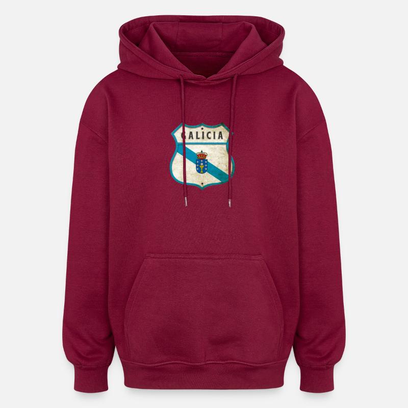 Drapeau armoiries de la Galice - Sweat à capuche oversize unisexe - bordeaux
