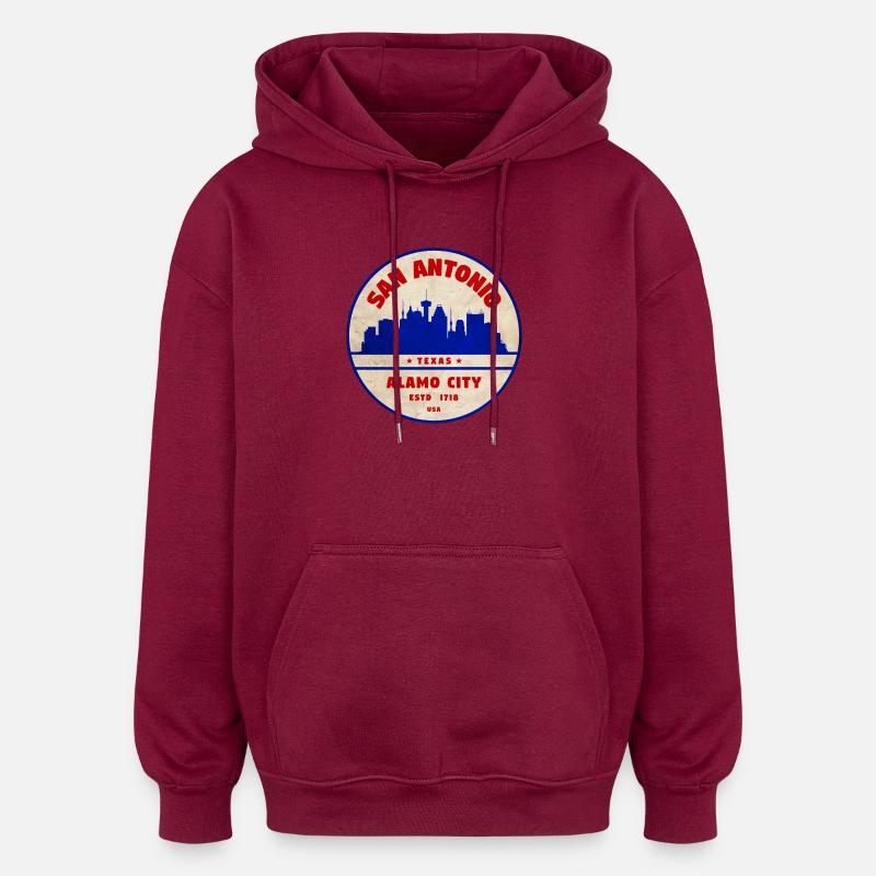 San Antonio Skyline Retro Abzeichen - Oversized Unisex Hoodie - Burgunderrot