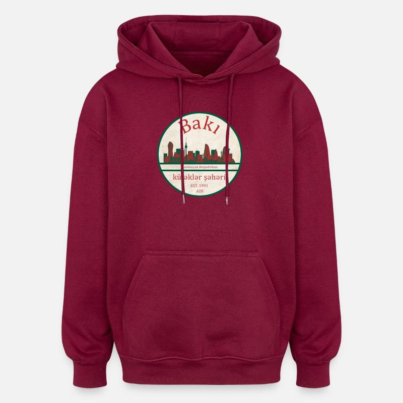Emblème de la Skyline de Bakou - Sweat à capuche oversize unisexe - bordeaux