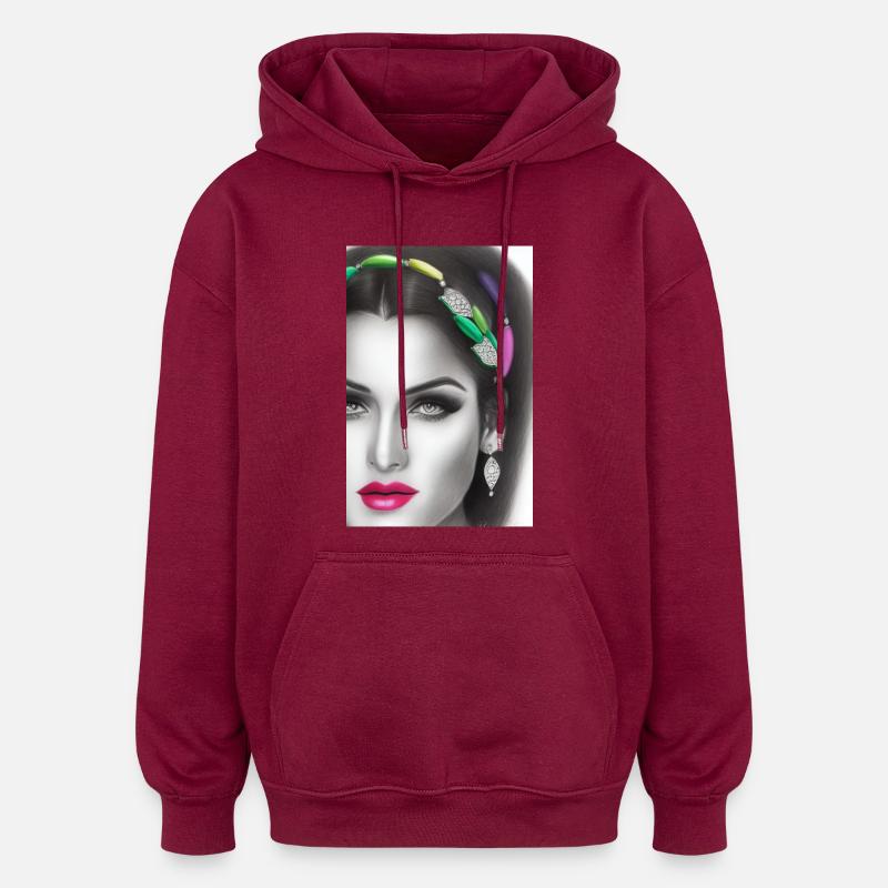 Frau mit Schmuck - Oversized Unisex Hoodie - Burgunderrot