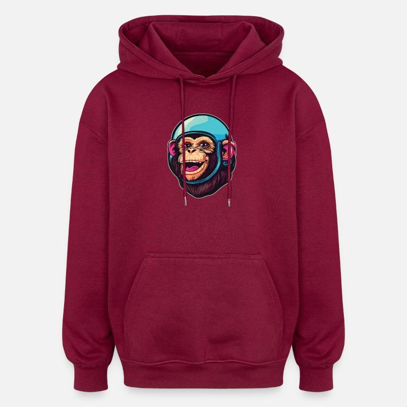 Space Monkey - Oversized Unisex Hoodie - burgundy