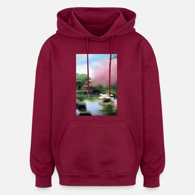 Chinesischer Zen Garten - Oversized Unisex Hoodie - Burgunderrot