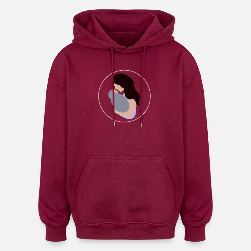 Mutter und Kind - Oversized Unisex Hoodie - Burgunderrot