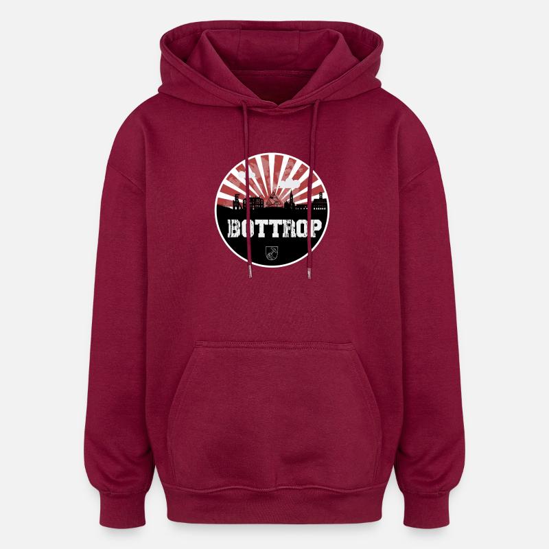 Bottrop Skyline Rotweiß - Oversized Unisex Hoodie - Burgunderrot