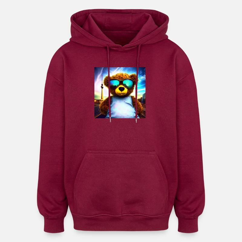 Teddy in Berlin I - Oversized Unisex Hoodie - Burgunderrot