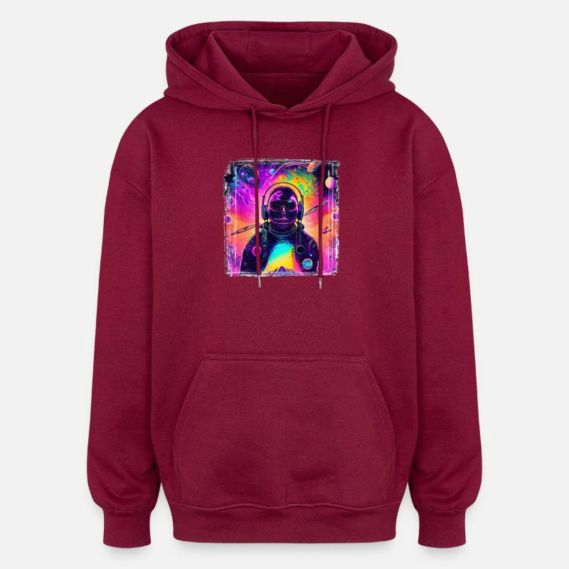Astronaute néon au Cosmic Psychedelic - Sweat à capuche oversize unisexe - bordeaux