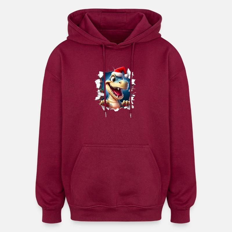 Dino Weihnachtsdurchbruch - Oversized Unisex Hoodie - Burgunderrot