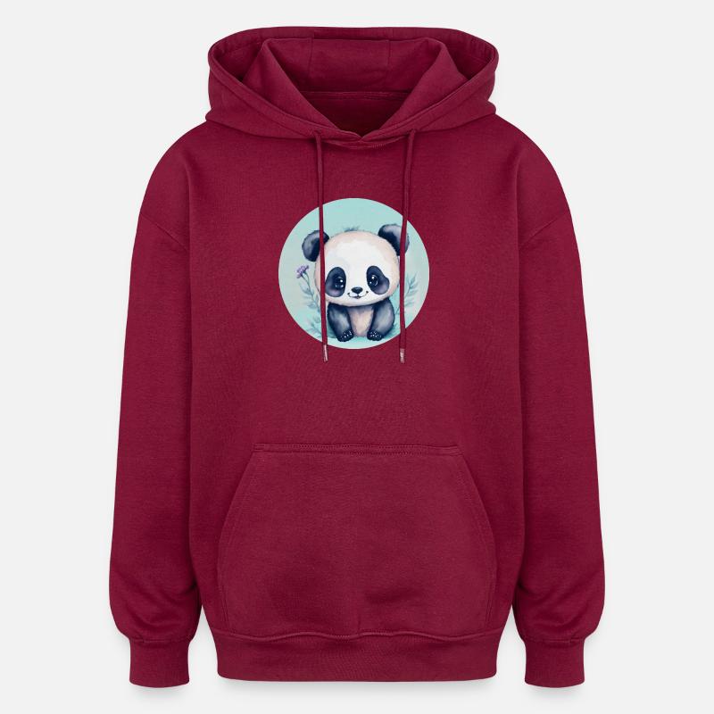 Panda mignon aquarelle nature - Sweat à capuche oversize unisexe - bordeaux