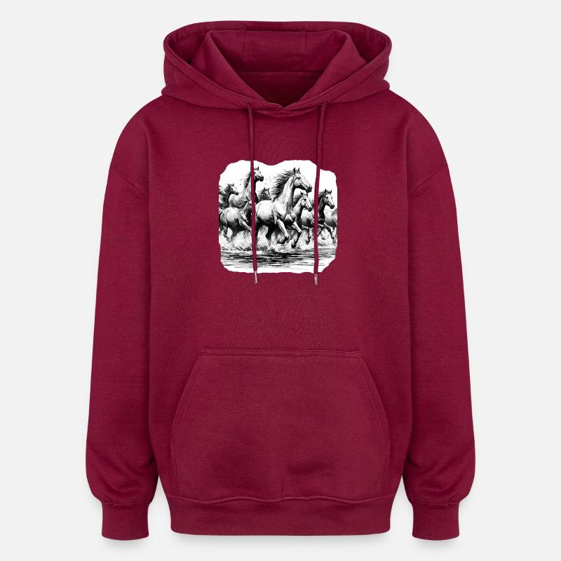 Pferde - Oversized Unisex Hoodie - Burgunderrot