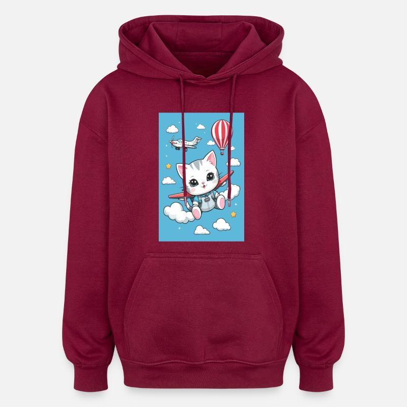 Süße Fliegende Katze - Oversized Unisex Hoodie - Burgunderrot