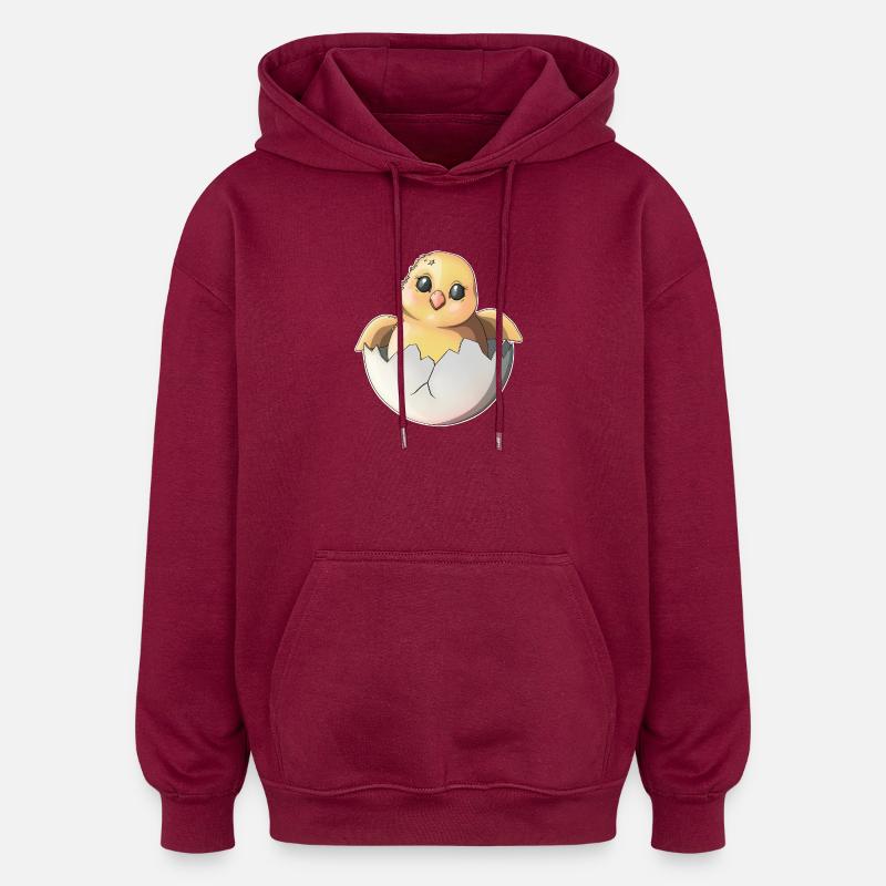 Cute Hatchling and Egg Illustration - Oversized Unisex Hoodie - burgundy