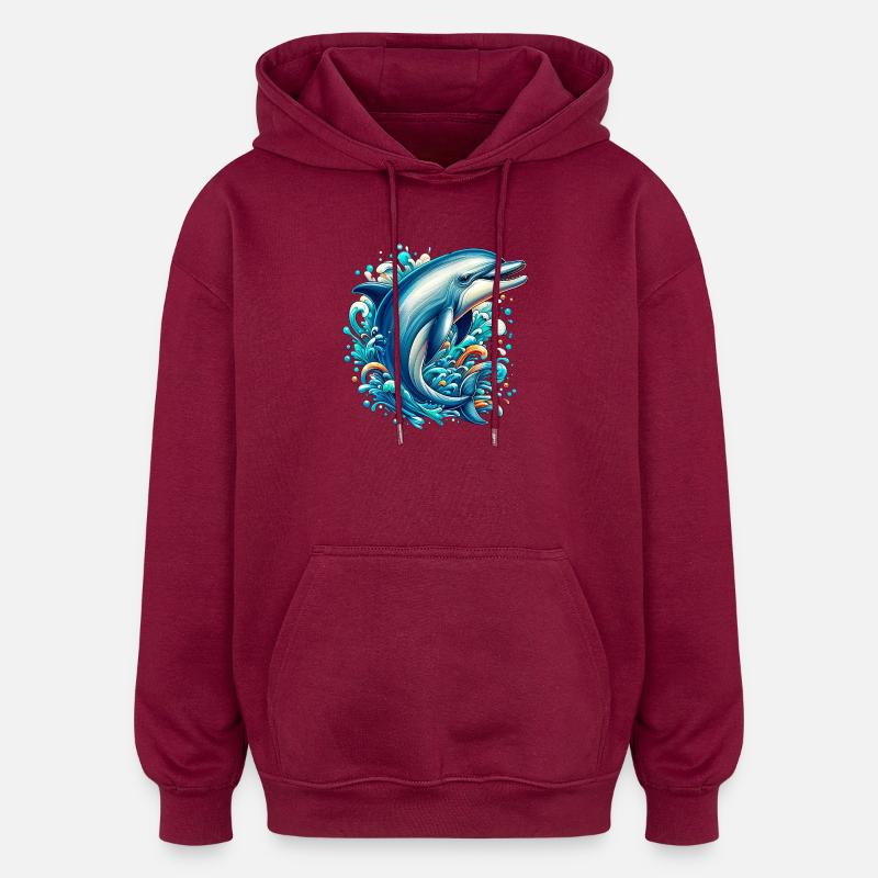 Delfin - Oversized Unisex Hoodie - Burgunderrot
